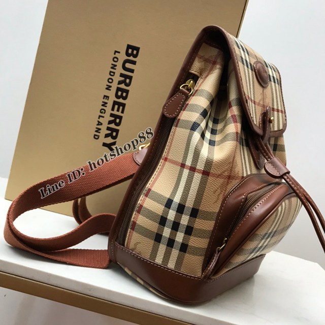 Burberry專櫃新款女士後背包書包 巴寶莉中古格紋面雙肩包 yxb1007